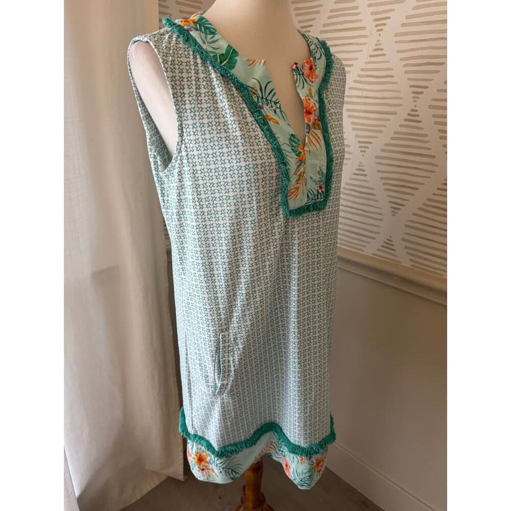 Cabana Life Women’s Medium Tulum Teal Fringe Sleeveless Tank Dress - Picture 9 of 10